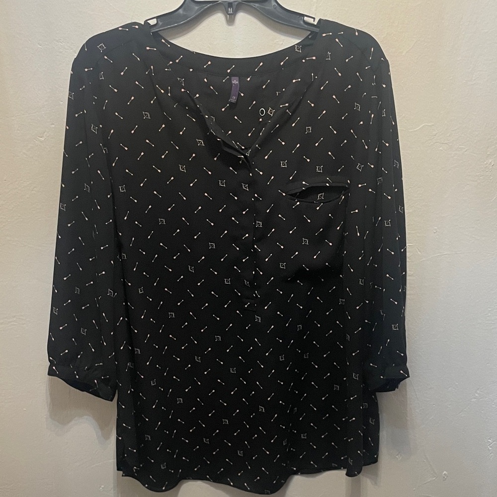NYDJ Black Blouse with Pink Arrow Pattern